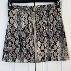 Altard State Mini Skirt Snake skin Print Zipper‎ Front Tan Brown Women's Size M